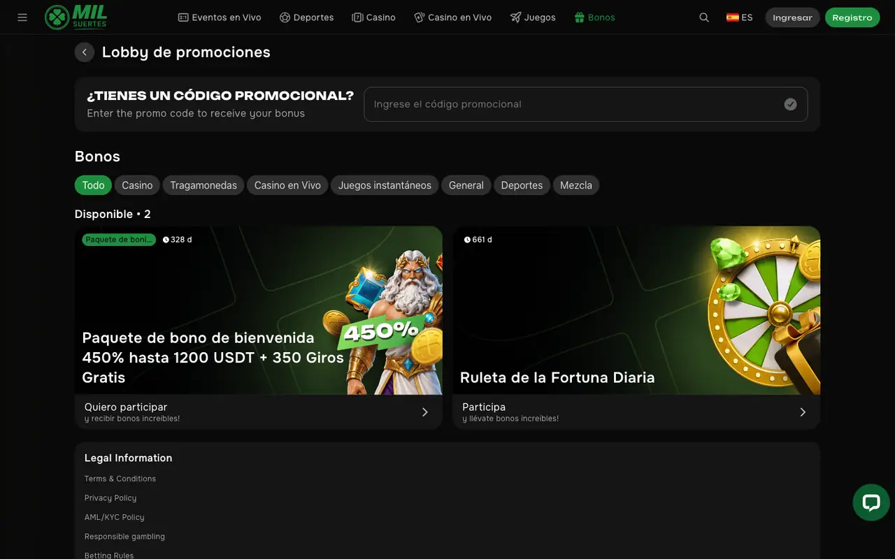 Bono de bienvenida y requisitos